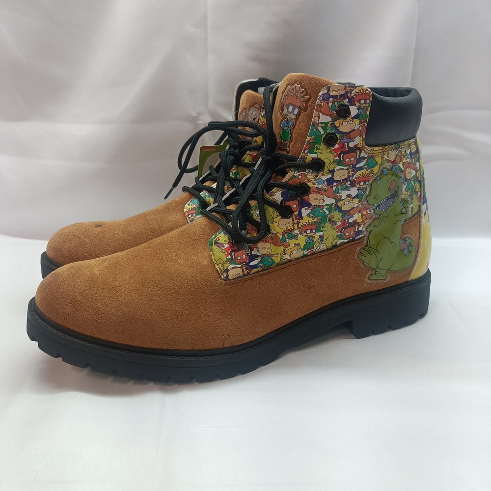 Nickelodeon Rugrats Mens Tan Suede Character Print Boots Reptar Tommy Size‎ 13